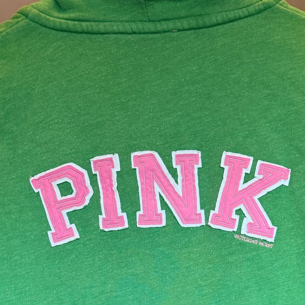 Y2k PINK Victoria’s Secret Pullover Hoodie Kangaroo Pockets VNECK Sweatshirt - Picture 3 of 13